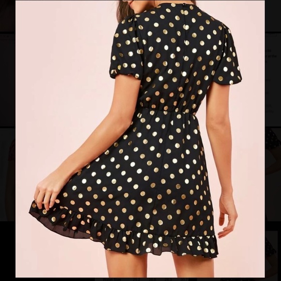 NEW Boutique! Gold Polka Dot Black Dress - Picture 2 of 3